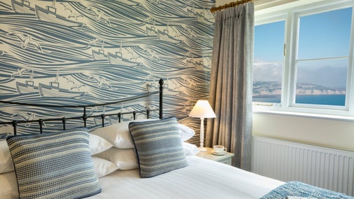 The main bedroom at High Peak has coastal views, Yorkshire